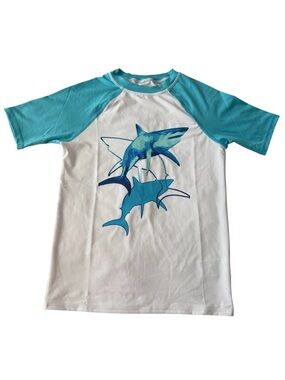 Lands’End Kids Boys Swim Rash Guard Size M (8) Shark Print